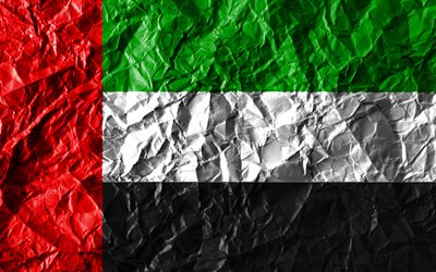 Emirati Arabi uniti, bandiera, 4k, carta stropicciata, paesi Asiatici, creativo, Bandiera degli EMIRATI arabi uniti, simboli nazionali, Asia, EMIRATI arabi uniti 3D bandiera, Emirati Arabi Uniti