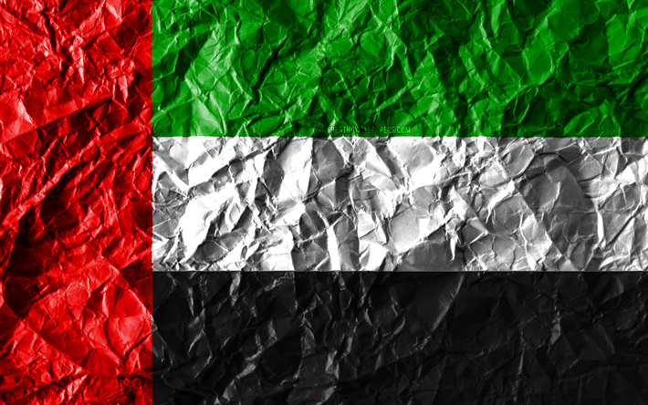 vereinigte arabische emirate-flag, 4k, zerknittert, papier, asiatische l&#228;nder, kreativ, flagge der vereinigten arabischen emirate, nationale symbole, asien, uae, 3d flag, vereinigte arabische emirate