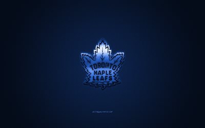 Toronto Maple Leafs, Canadian hockey club, NHL, sininen logo, sininen hiilikuitu tausta, j&#228;&#228;kiekko, Toronto, Ontario, Kanada, USA, National Hockey League, Toronto Maple Leafs-logo
