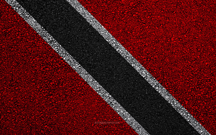 Bandeira de d&#243;lares de Trinidad e de Tobago, a textura do asfalto, sinalizador no asfalto, Trinidad e Tobago bandeira, Am&#233;rica Do Norte, Trinidad e Tobago, bandeiras de pa&#237;ses da Am&#233;rica do Norte