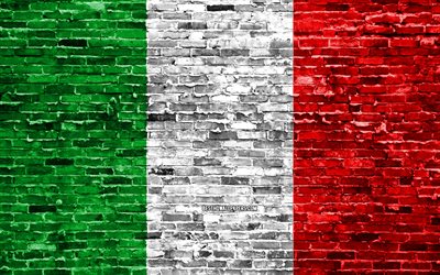 4k, イタリア国旗, レンガの質感, 欧州, 国立記号, 旗のイタリア, brickwall, イタリア3Dフラグ, 欧州諸国, イタリア