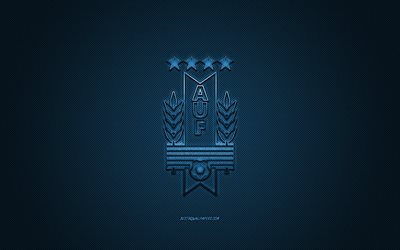 Uruguay national football team, emblem, blue logo, blue carbon fiber background, Uruguay football team logo, football, Uruguay