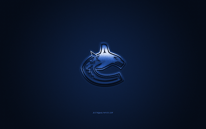 Vancouver Canucks, Canadian hockey club, NHL, sininen logo, sininen hiilikuitu tausta, j&#228;&#228;kiekko, Vancouver, British Columbia, Kanada, USA, National Hockey League, Vancouver Canucks-logo
