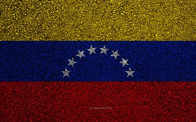 Bandiera del Venezuela, asfalto, trama, bandiera su asfalto, Venezuela, bandiera, Sud America, bandiere delle nazioni dell&#39;America del Sud