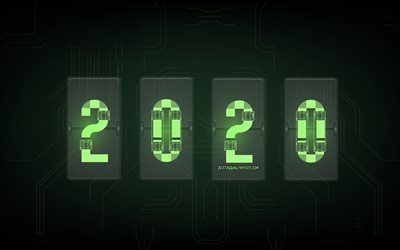 2020 Year Concepts, 2020 digital background, green numbers, Happy New Year 2020, 2020 creative background, 2020 concepts