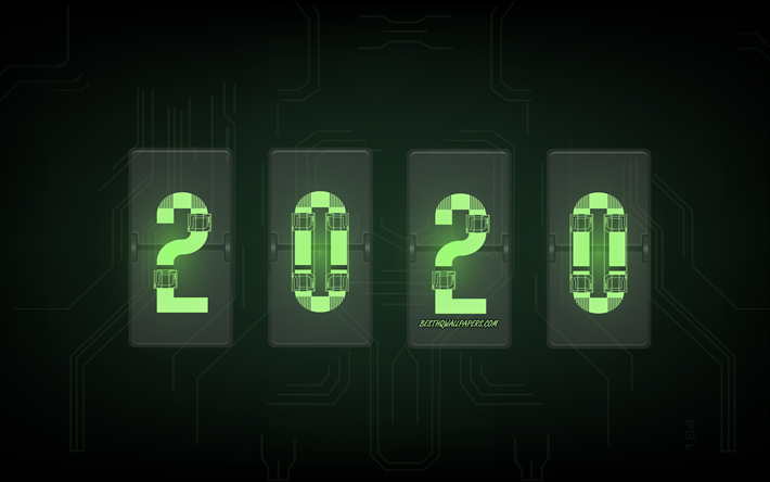2020 Ano De Conceitos, 2020 digital de fundo, verde n&#250;meros, Feliz Ano Novo 2020, 2020 criativo fundo, 2020 conceitos