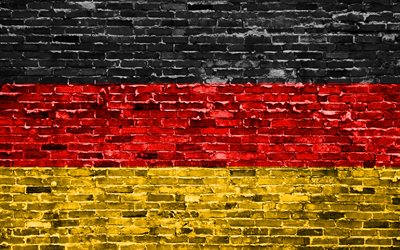 4k, bandiera tedesca, mattoni texture, Europa, simboli nazionali, Bandiera della Germania, brickwall, Germania 3D bandiera, paesi Europei, Germania