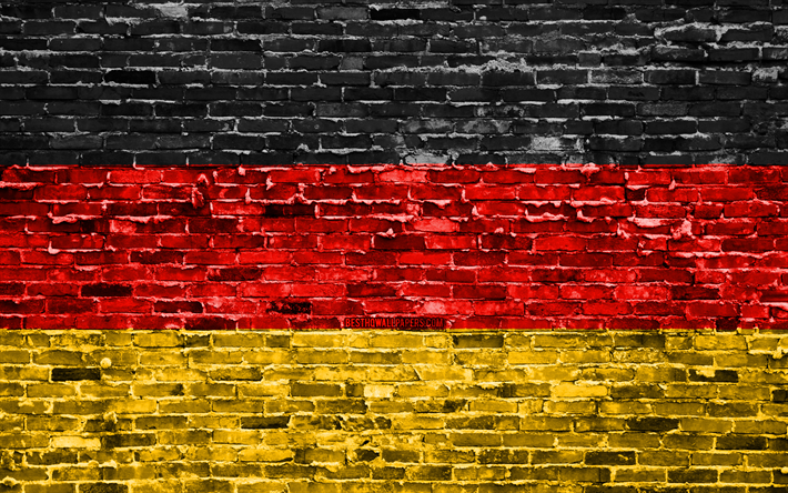 4k, Alman bayrağı, tuğla doku, Avrupa, ulusal semboller, Almanya Bayrak, brickwall, Almanya, 3D bayrak, Avrupa &#252;lkeleri