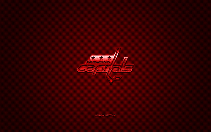 Washington Capitals, American hockey club, NHL, red logo, red carbon fiber background, hockey, Washington, USA, National Hockey League, Washington Capitals logo