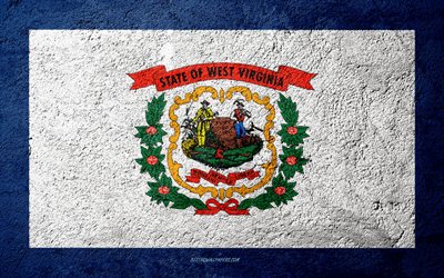 Flag of State of West Virginia, concrete texture, stone background, West Virginia flag, USA, West Virginia State, flags on stone, Flag of West Virginia