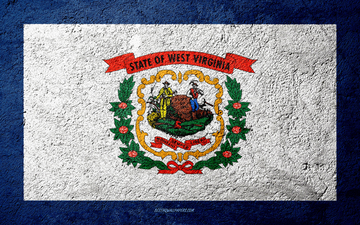Bandera del Estado de West Virginia, el hormig&#243;n de textura, de piedra de fondo, West Virginia bandera, estados UNIDOS, del Estado de Virginia Occidental, las banderas en la piedra, la Bandera de West Virginia