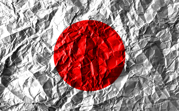 Drapeau japonais, 4k, papier froiss&#233;, les pays d&#39;Asie, cr&#233;atif, Drapeau du Japon, les symboles nationaux, l&#39;Asie, le Japon 3D drapeau, Japon
