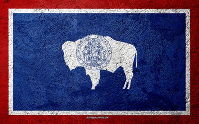 Flag of State of Wyoming, concrete texture, stone background, Wyoming flag, USA, Wyoming State, flags on stone, Flag of Wyoming