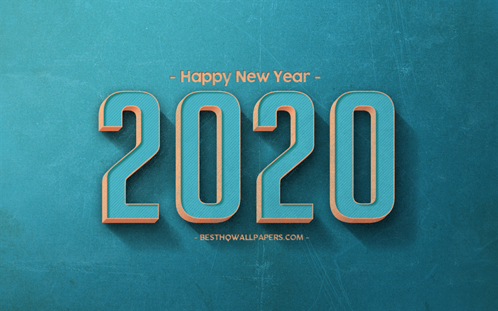 2020 Year concepts, blue retro background, blue letters, retro art, blue 2020 retro background, stone texture, 2020, creative art, Happy New Year 2020, concepts