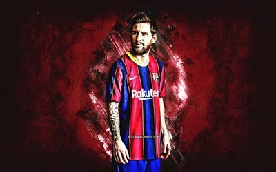 Lionel Messi, FC Barcelona, Argentinsk fotbollsspelare, Leo Messi, bourgogne-sten bakgrund, Ligan, Spanien, fotboll
