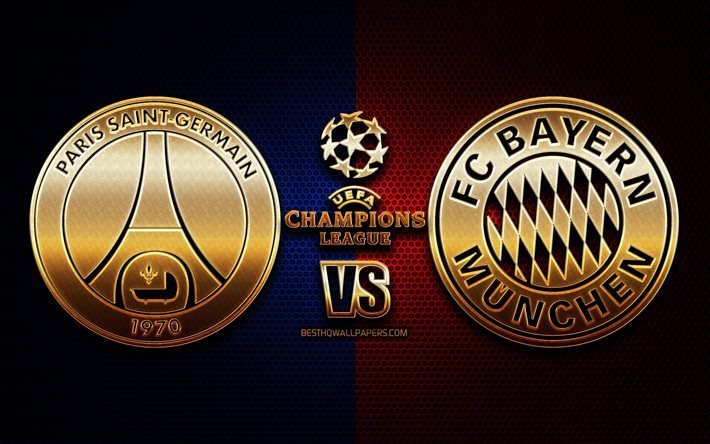 PSG vs FC Bayern M&#252;nchen, 2020 UEFA: n Mestarien Liigan Loppuottelussa, kultainen logo, mainosmateriaali, Mestarien Liigan, Lopullinen, jalkapallo-ottelu, PSG vs Bayern M&#252;nchen