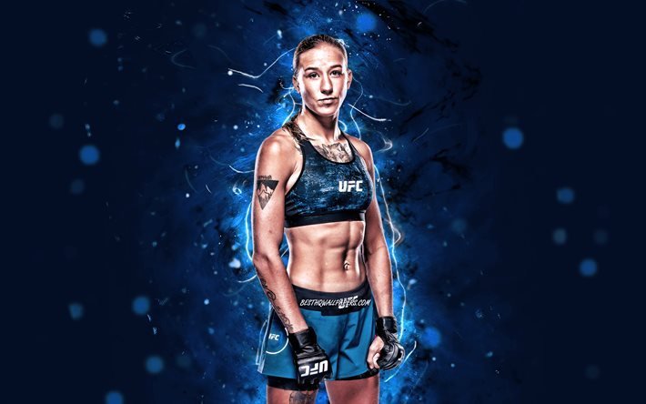 Mariya Agapova, 4k, blue neon lights, lutadores do Cazaquist&#227;o, MMA, UFC, lutadores mulheres, artes marciais mistas, Mariya Agapova 4K, lutadores do UFC, lutadores de MMA