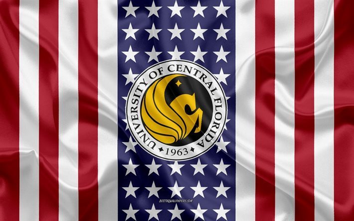 emblem der universit&#228;t von zentralflorida, amerikanische flagge, logo der universit&#228;t von zentralflorida, oviedo, florida, usa