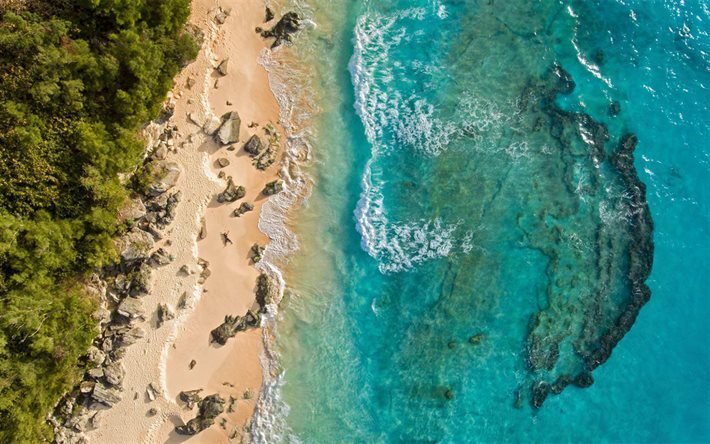 costa, spiaggia, vista dall&#39;alto, veduta aerea, Bermuda, onde, laguna blu, oceano, viaggio estivo