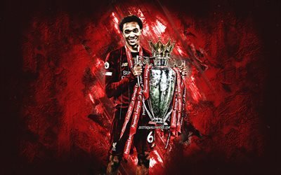 Trent Alexander-Arnold, Liverpool FC, English footballer, portrait, Premier League, Alexander-Arnold with trophy, Premier League cup, football