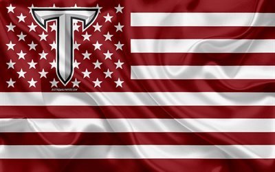 Troy Trojans, American football team, creative American flag, red and white flag, NCAA, Troy, Alabama, USA, Troy Trojans logo, emblem, silk flag, American football