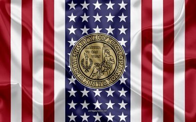 University of Colorado Emblem, American Flag, University of Colorado logo, Boulder, Colorado, USA, Emblem of University of Colorado