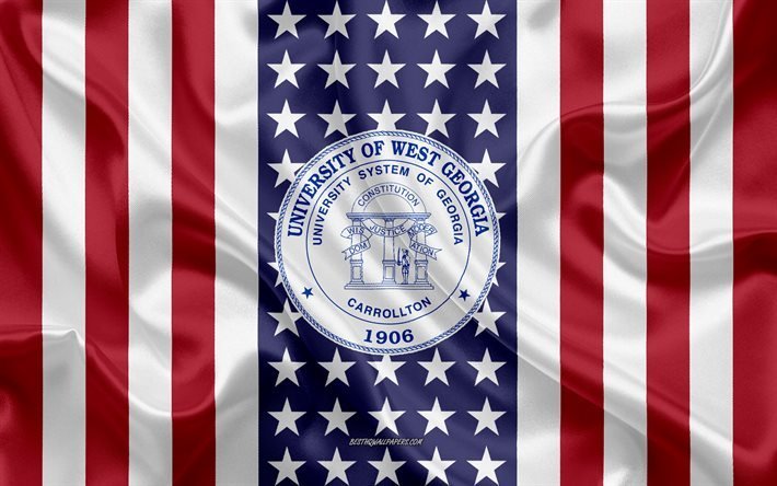 Emblema dell&#39;Universit&#224; della Georgia occidentale, bandiera americana, logo dell&#39;Universit&#224; della Georgia occidentale, Carrollton, Georgia, USA, emblema dell&#39;Universit&#224; della Georgia occidentale