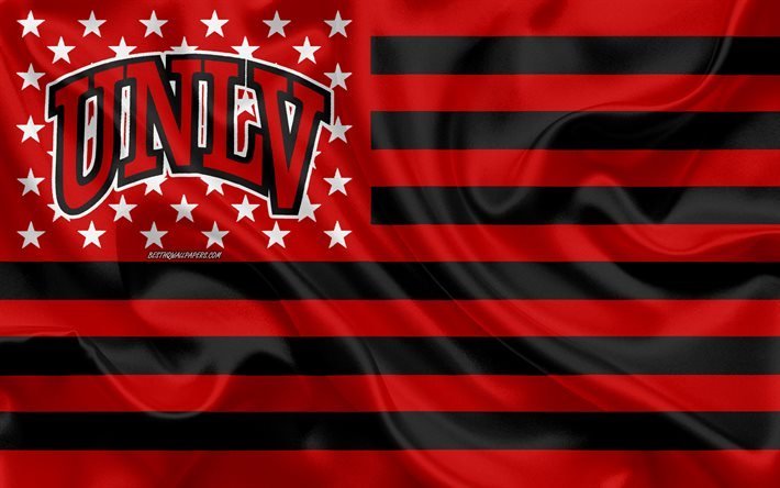 UNLV-rebeller, amerikansk fotbollslag, kreativ amerikansk flagga, r&#246;d svart flagga, NCAA, Paradise, Nevada, USA, UNLV Rebels-logotyp, emblem, sidenflagga, amerikansk fotboll
