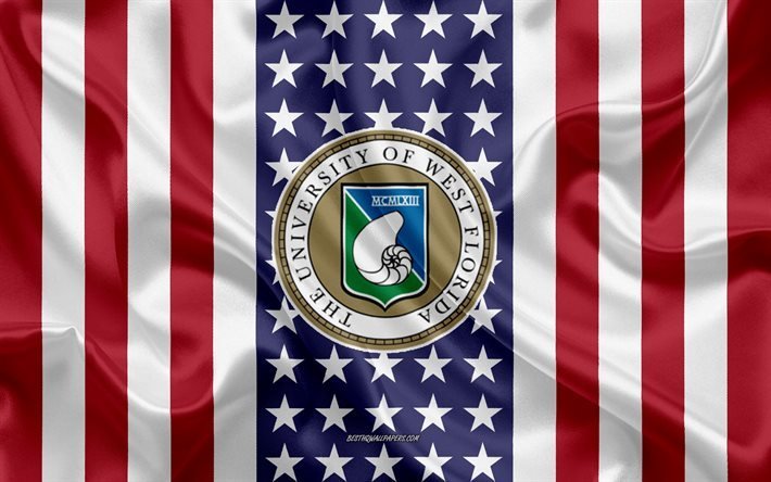 Emblema da University of West Florida, bandeira americana, logotipo da University of West Florida, Pensacola, Fl&#243;rida, EUA, Emblem of University of West Florida