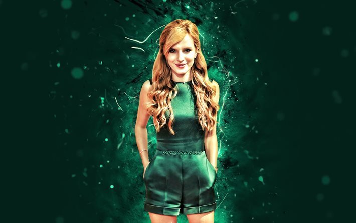 Bella Thorne, 4k, actrice am&#233;ricaine, n&#233;ons turquoise, c&#233;l&#233;brit&#233; am&#233;ricaine, Annabella Avery Thorne, Bella Thorne 4K