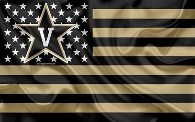 Vanderbilt Commodores, American football team, creative American flag, black and gold flag, NCAA, Nashville, Tennessee, USA, Vanderbilt Commodores logo, emblem, silk flag, American football
