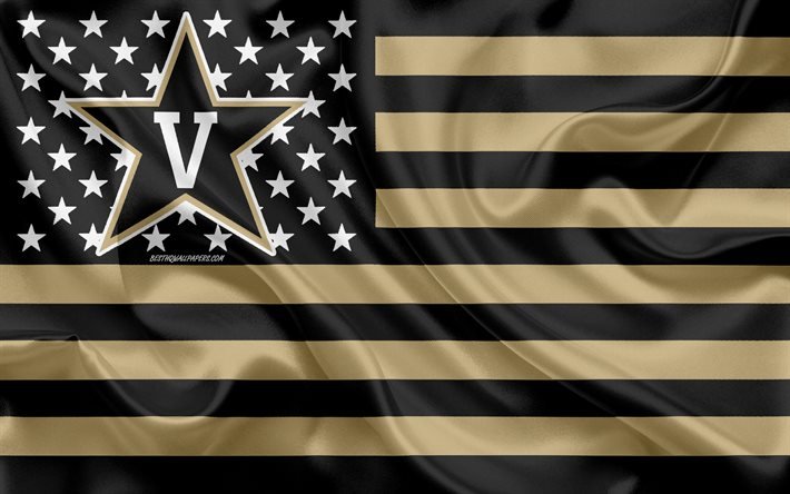 Vanderbilt Commodores, Time de futebol americano, criativo bandeira Americana, preto e dourado da bandeira, NCAA, Nashville, Tennessee, EUA, Vanderbilt Commodores logotipo, emblema, seda bandeira, Futebol americano