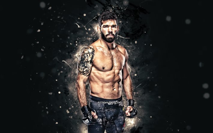 Raphael Assuncao, 4k, luces de ne&#243;n blancas, luchadores brasile&#241;os, MMA, UFC, Raphael Oliveira Assuncao, Artes marciales mixtas, Raphael Assuncao 4K, luchadores de UFC, luchadores de MMA