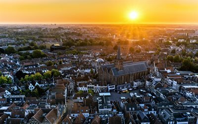 Amerfoort, 4k, coucher de soleil, paysages urbains, skyline, Utrecht, Pays-Bas, Europe