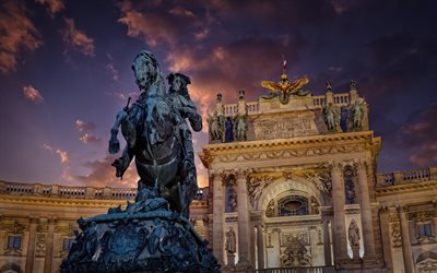 Hofburg, Vienne, palais imp&#233;rial, soir, coucher de soleil, monument, Autriche