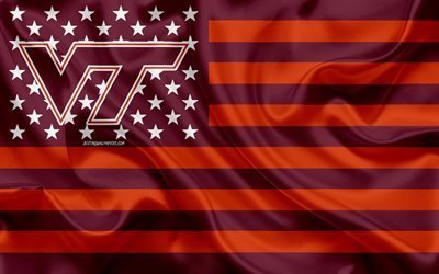 Virginia Tech Hokies, American football team, creative American flag, burgundy red flag, NCAA, Blacksburg, Virginia, USA, Virginia Tech Hokies logo, emblem, silk flag, American football