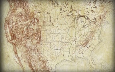 USA map, landscape, retro style USA map, creative map of United States of America, USA