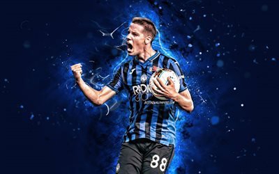 Mario Pasalic, 4k, 2020, Atalanta FC, Serie A, Croatian footballers, soccer, Pasalic, neon lights, creative, Italy, Mario Pasalic Atalanta
