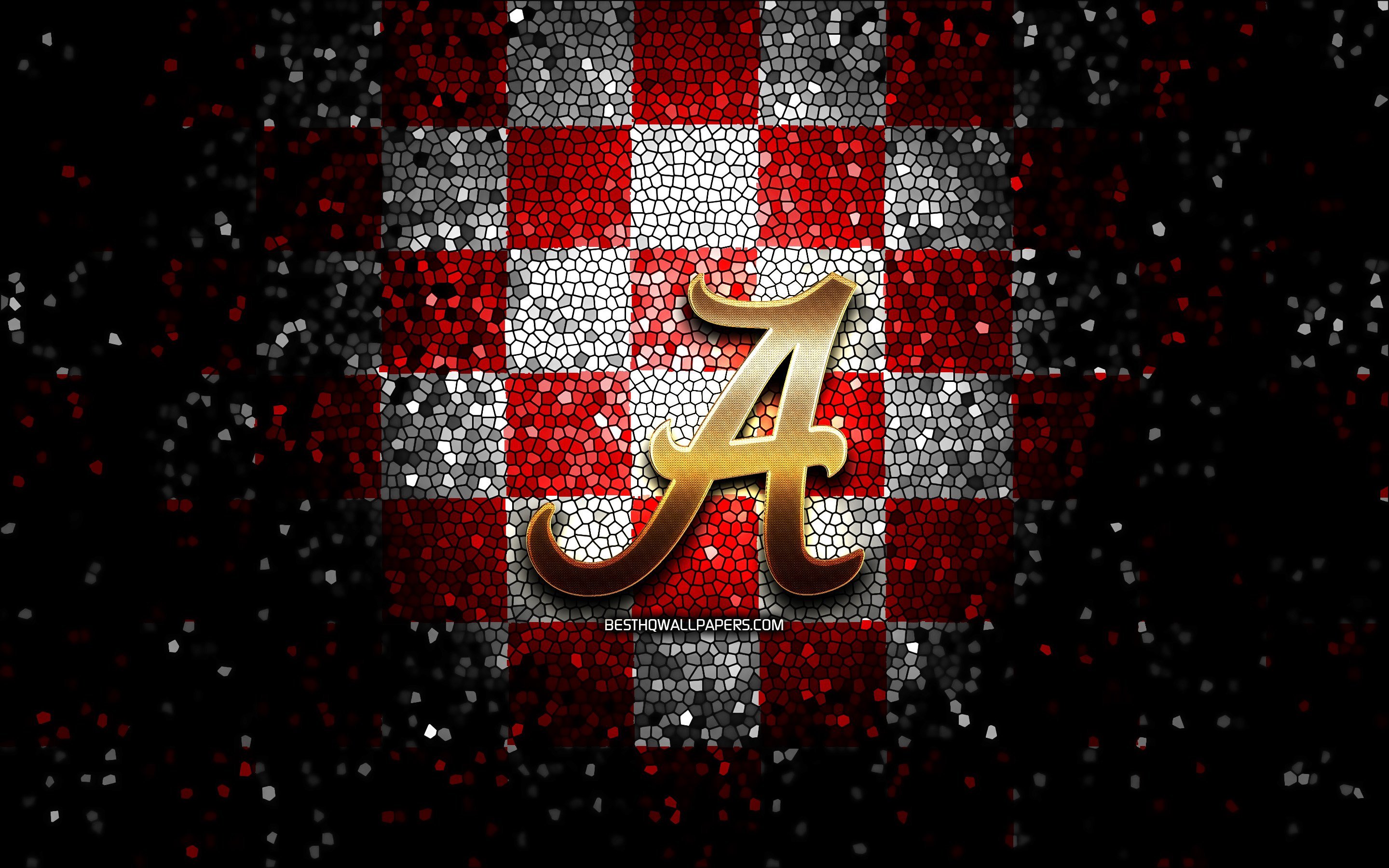 Download Wallpapers Alabama Crimson Tide NCAA Glitter Emblem Red White Checkered Background