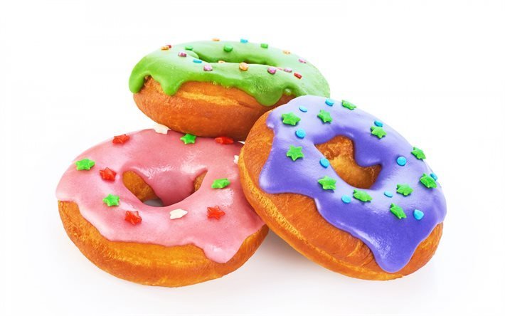 donuts, s&#252;&#223;igkeiten, geb&#228;ck, donuts auf wei&#223;em grund, donuts mit sahne