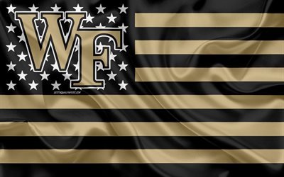 Wake Forest Demon Deacons, American football team, black gold flag, NCAA, Winston-Salem, North Carolina, USA, Wake Forest Demon Deacons logo, emblem, silk flag, American football