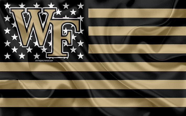 Wake Forest Demon Diakoner, Amerikansk fotboll, svart guld flagga, NCAA, Winston-Salem, North Carolina, USA, Wake Forest Demon Diakoner logotyp, emblem, silk flag