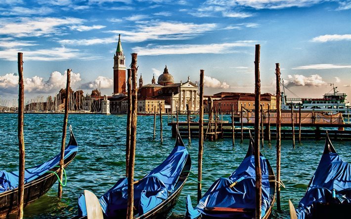 Venecia, barcos, mar, Italia, g&#243;ndolas