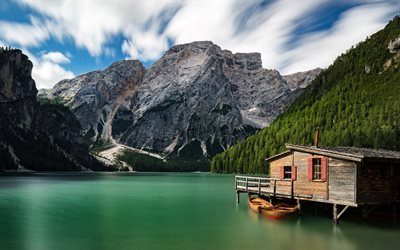 montanhas, lago de montanha, Alpes, Dolomitas, Pragser Wildsee, It&#225;lia, Tirol Do Sul, Lago Braies