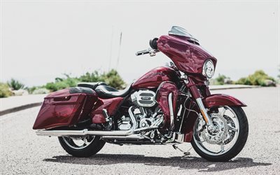 Harley-Davidson, CVO Street Glide, 2016, kırmızı motosiklet, l&#252;ks motosiklet, kırmızı Harley