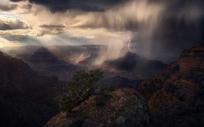 Lightning, Canyon, USA, Arizona, cliffs