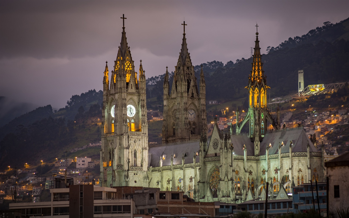 Basilika Quito, Rooman Katolinen kirkko, illalla, kappeli, Quito, Ecuador