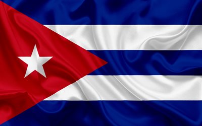 Cuban flag, Cuba, Latin America, silk flag, emblems, flag of Cuba