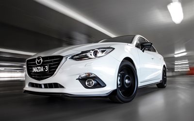 Mazda 3 MPS, 4k, 2017 cars, road, movement, Mazda 3, japanese cars, Mazda