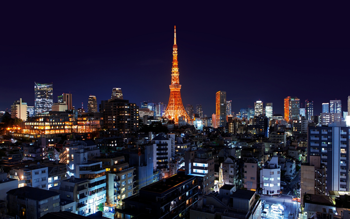 Roppongi, paisajes nocturnos, EMIRATOS &#225;rabes unidos, rascacielos, Asia, Minato, Jap&#243;n